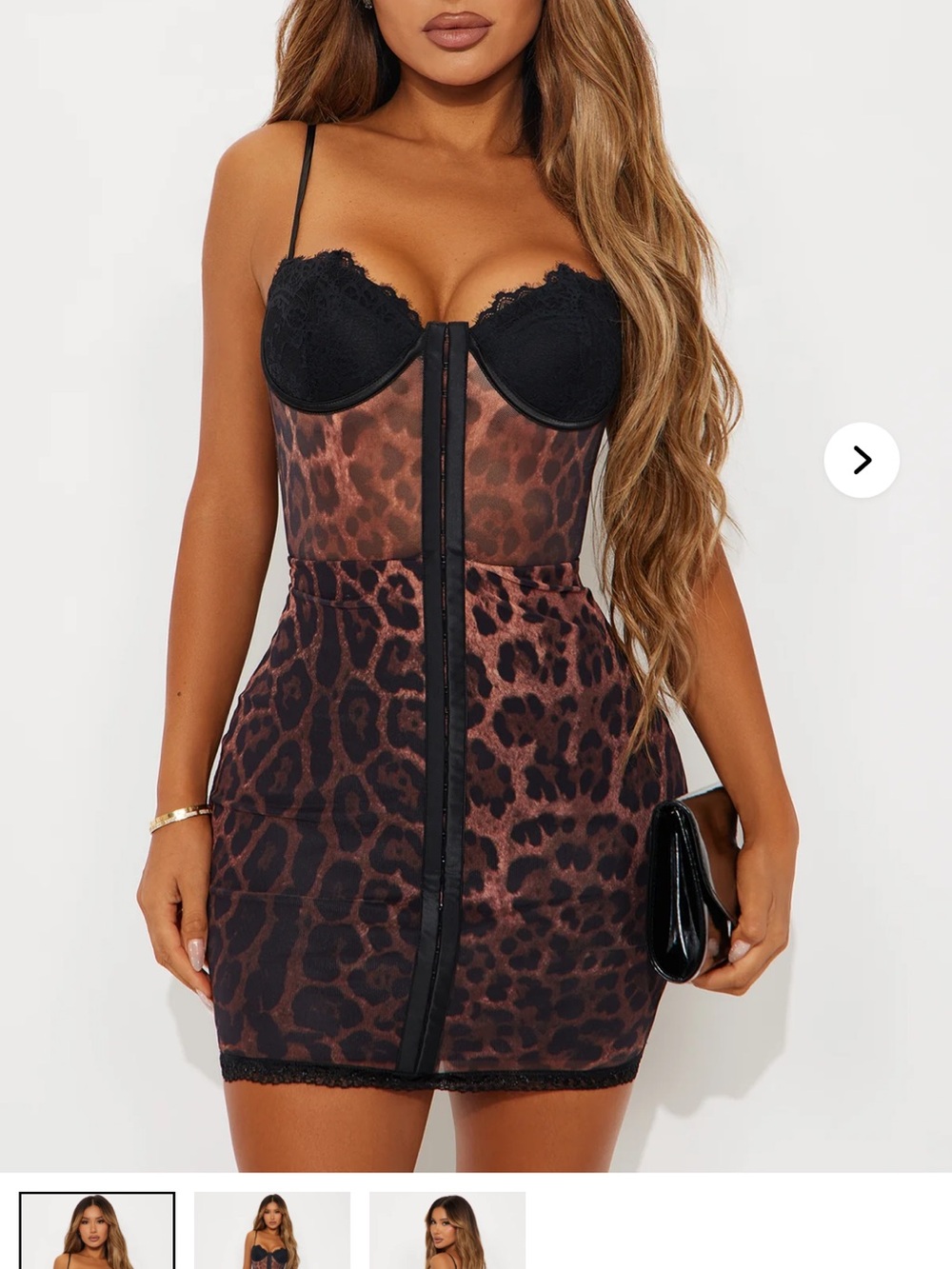 Fashion Nova Brown & Black Leopard Mesh Bustier Mini Dress